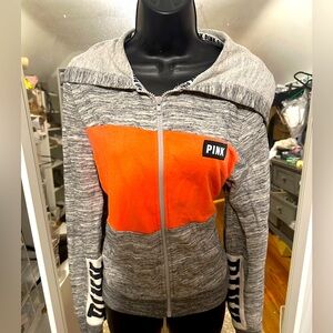 Victoria Secrets PINK zip up sweater orange grey GRAY